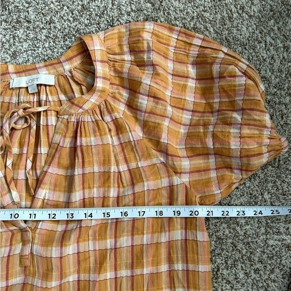 Loft Mustard Plaid Puff Sleeve Peasant Blouse Small - Picture 5 of 6